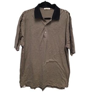 Peter Millar Polo Shirt Mens Size Large Striped Black Tan Golf Collar
